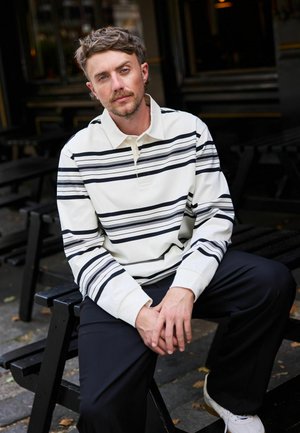 Next, HORIZONTAL STRIPE RUGBY SHIRT - Polo shirt - ecru fine black