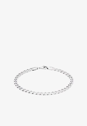 Bracciale in argento con anelli intrecciati, una finitura liscia e una chiusura sicura. Design semplice senza ulteriori adornamenti.