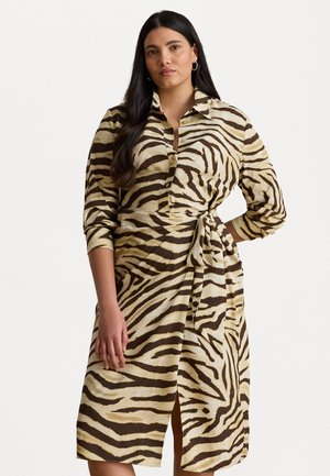 ZEBRA PRINT TIE FRONT CREPE SHIRTDRESS - Robe chemise - cream/brown