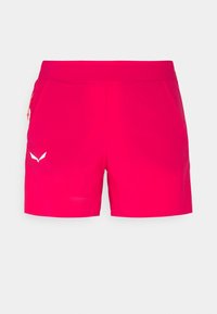 Pantalones cortos de color rosa brillante con bolsillos laterales, cinturilla elástica y un acento de logo reflectante. Confeccionados con material ligero y transpirable.