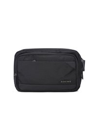 Borsa a tracolla nera realizzata in tessuto resistente, con multiple tasche con zip, una finitura testurizzata e un accento di logo discreto.
