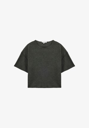 Donkergroen, korte mouwen, boxy top gemaakt van een zacht textuurstof met een ronde hals en afhangende schoudernaden.