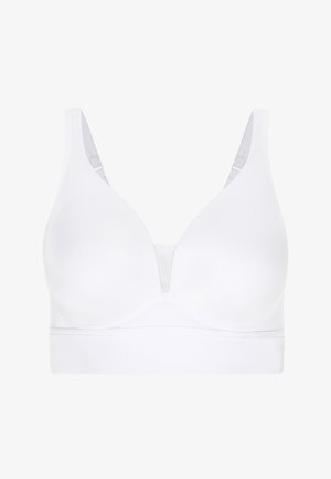 Witte bh met een gladde, naadloze uitstraling, voorzien van brede banden en een zachte onderband. Gemaakt van rekbare stof, heeft het een eenvoudige, minimale uitstraling.