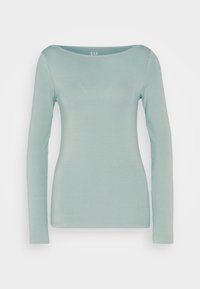 Jasnozielona koszulka z długim rękawem o szerokim dekolcie. Wykonana z gładkiego, elastycznego materiału. Posiada dopasowane rękawy oraz prosty dół.