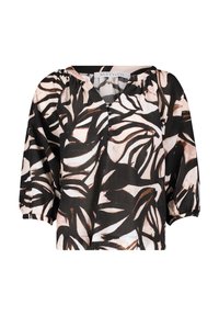 Blusa nera con scollatura a V, maniche a palloncino corte e stampa botanica nei toni marroni e crema. Tessuto leggero con una vestibilità rilassata.