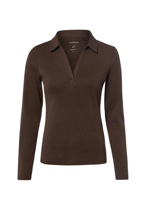 Polo marrone da donna a maniche lunghe con colletto e scollo a V in uno stile regular fit.