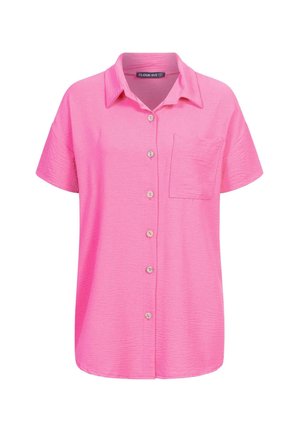 Korte mouwen knoopshirt in felroze, met een gestructureerde stof, een kraag en een patchzakje op de linkerborst.
