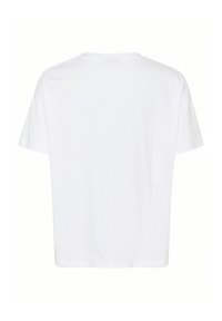 White, short-sleeved t-shirt with a round neckline. The fabric appears smooth and soft, and the cut is loose-fitting with a cropped length.