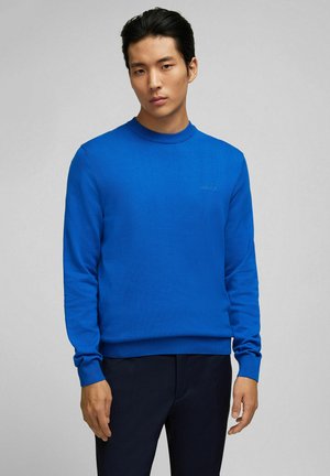 Koninklijk blauwe sweater met ronde hals en lange mouwen. Gemaakt van een gladde gebreide stof, met ribgebreide manchetten en zoom, en een subtiele logodetail.