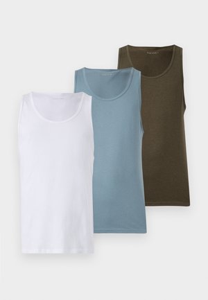 Trys bešvarkės marškiniai: vieni balti, vieni šviesiai mėlyni ir vieni alyviniai žali. Jie turi apvalų kaklo iškirpimą ir glotnų, lengvą audinį.