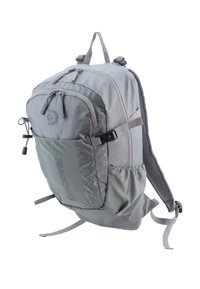 Gray backpack with a slightly padded front, adjustable straps, zippered compartments, and mesh-backed padding for comfort.
