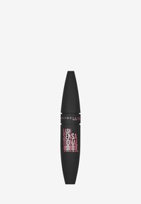 Tube de mascara noir à la forme effilée, avec une inscription en lettres roses audacieuses indiquant "Lash Sensational Luscious with Oil Blend."