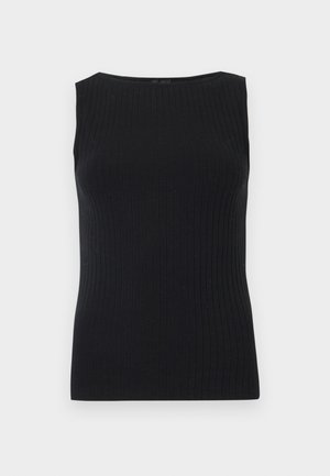 Μαύρο αμάνικο ριμπ πλεκτό τοπ με στρογγυλή λαιμόκοψη και εφαρμοστή σιλουέτα, παρουσιασμένο σε απλό φωτεινό φόντο.