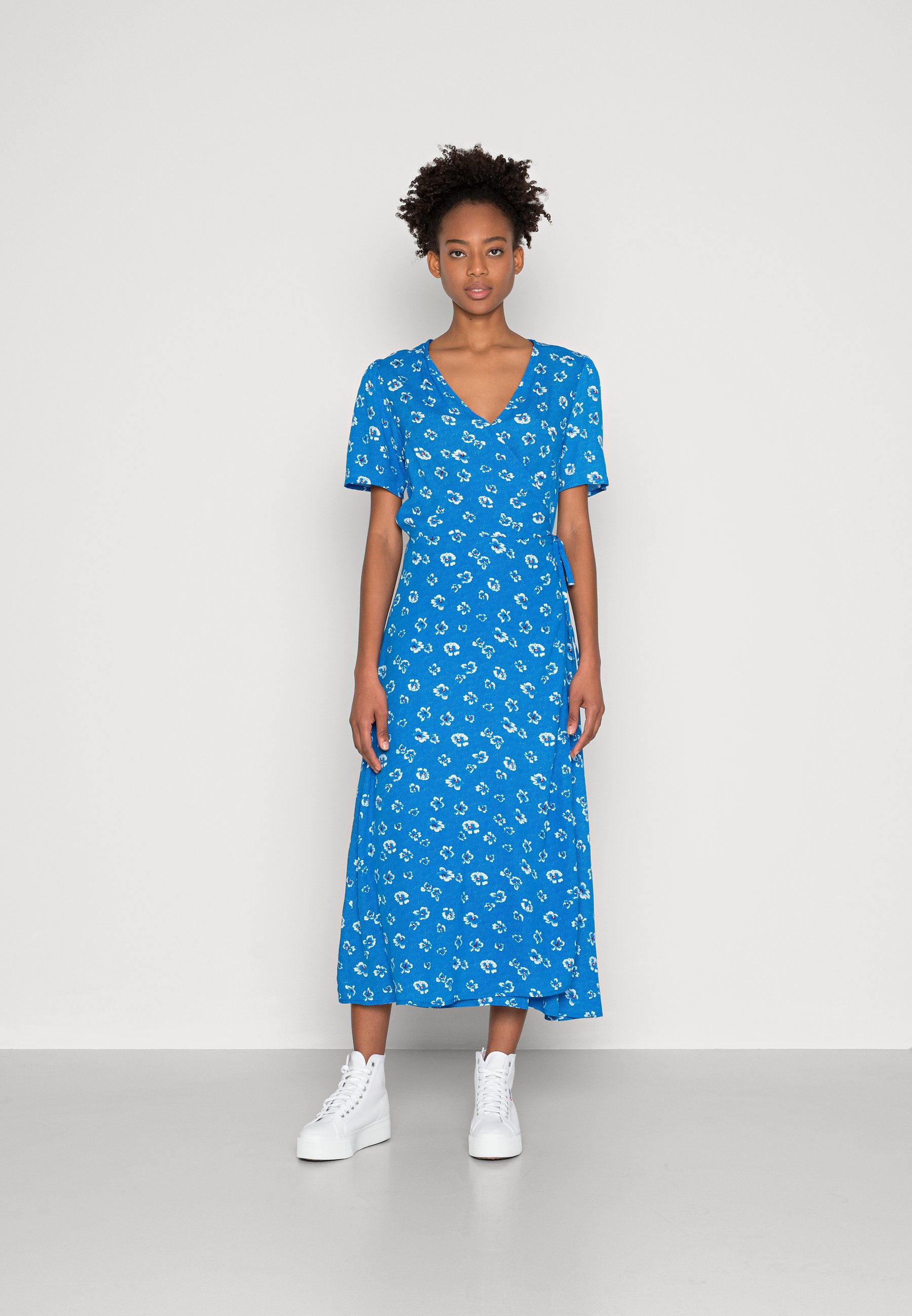 zara navy blue dress Cobalt Linen Blend Dress with Lace Up Detail – Me&B main image 1
