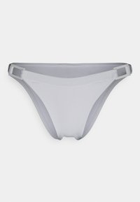 Fundo de bikini cinza canelado com laterais ajustáveis, textura suave e um corte clássico para conforto e ajuste.