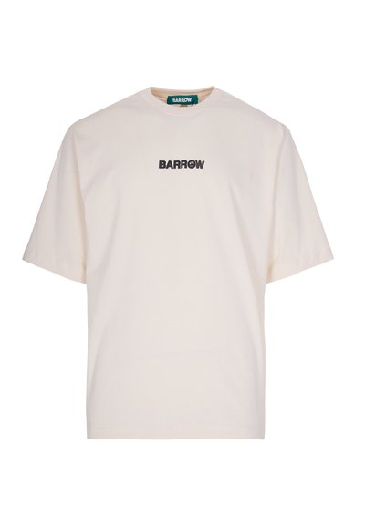 T-shirt a maniche corte color crema, realizzato in cotone. Presenta un collo rotondo e un logo nero "BARROW" stampato centralmente sul petto.
