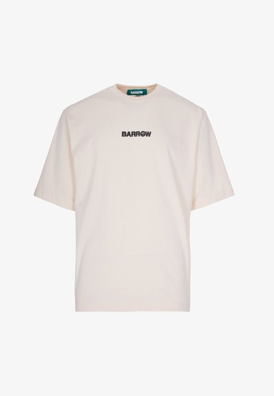 T-shirt a maniche corte color crema, realizzato in cotone. Presenta un collo rotondo e un logo nero "BARROW" stampato centralmente sul petto.