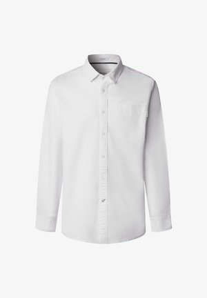 Weißes Langarmhemd aus Baumwolle mit spitzem Kragen, einer einzelnen Brusttasche und subtilen Stichdetails.