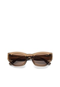 Bruna bio-acetat solglasögon med en bred rektangulär ram. Transparent front och mörkt tonade linser. Detaljerade med logotyp på armarna.