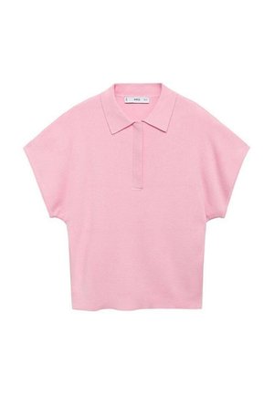 Polo rose à manches courtes avec col classique et patte de boutonnage à l'avant, présenté à plat sur fond blanc.