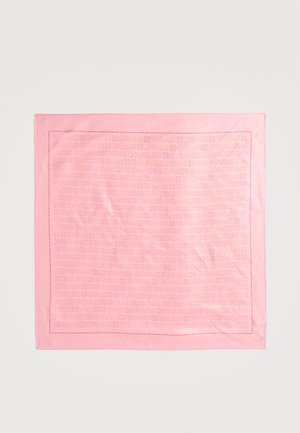 Rosa quadratisches Seidentuch mit wiederholtem, geprägtem "COACH" Schriftzug und gestepptem Rand.