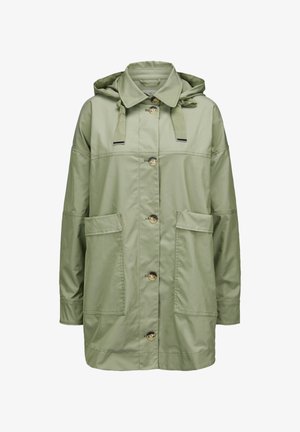 Hellgrüne, kapuzenlose Jacke in lässiger Passform, mit Knopfverschluss, zwei Fronttaschen und flat stitching Details. Glattes, wasserabweisendes Material.