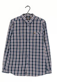 Slim-fit ruudullinen paita, joka on valmistettu puuvillasta. Paidassa on tummansinisiä, valkoisia, vihreitä ja violetteja ruudullisia kuvioita, napitettava kaulus ja rintatasku.