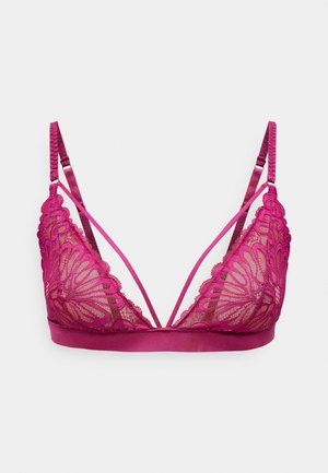 Bralet din dantelă mauve cu un model geometric, având bretele subțiri ajustabile și o bandă de suport solidă.