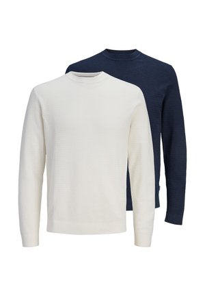 Striktrøje - creme/dunkelblau