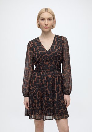 VILA, VIEMMA V NECK SHORT DRESS/KA - Дневна рокля - black beauty/seal brown leo