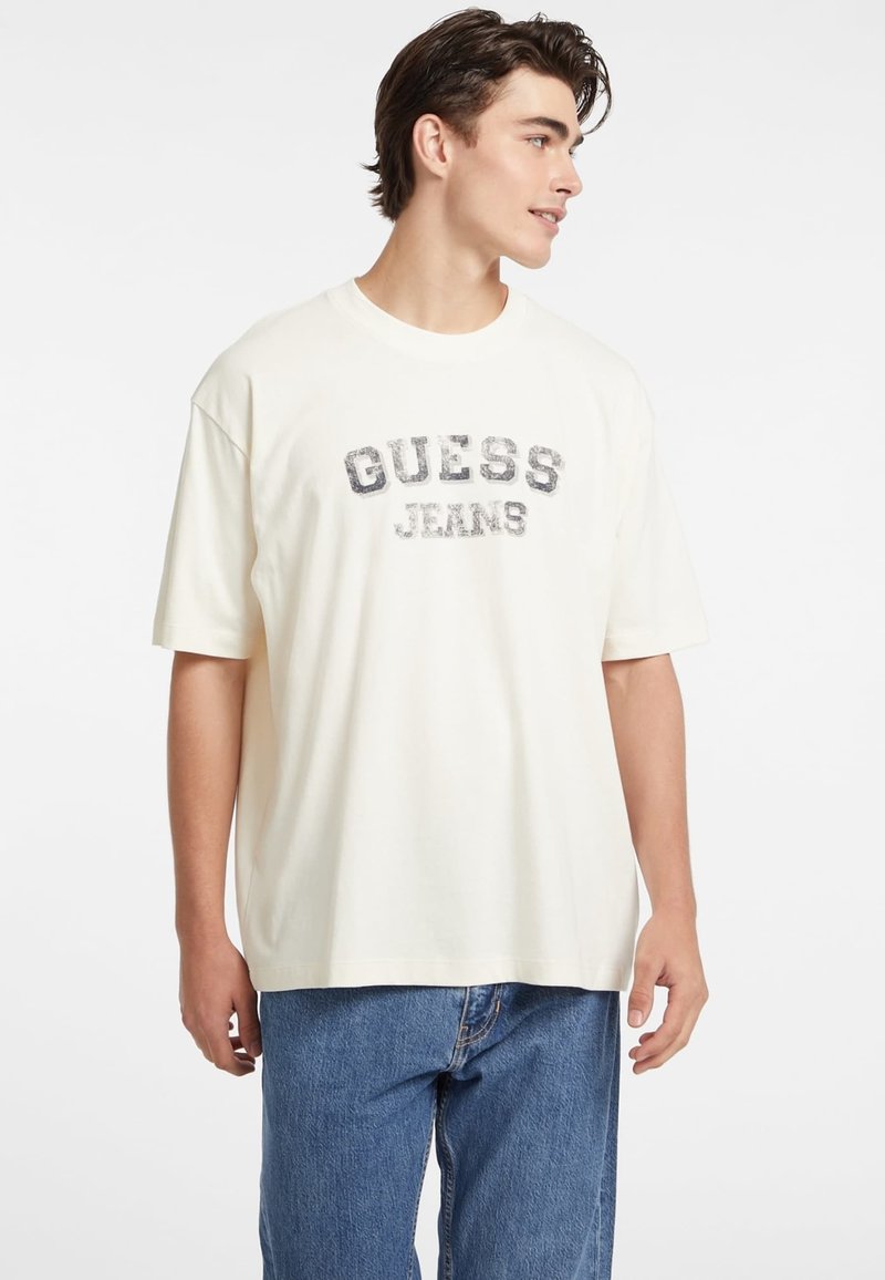 Guess Jeans VINTAGE - Marškinėliai su spaudiniu - creme
