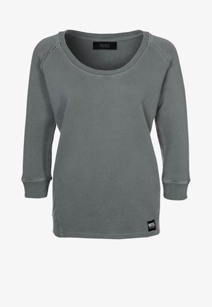 Grå bomuldssweatshirt med rund halsudskæring, lange ærmer og ribbede manchetter. Indeholder en lille Diesel-logo på nederste venstre side.