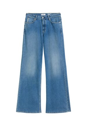 Lichtblauwe wijde jeans van denim, met een hoge taille, voorzakken en een licht vervaagde afwerking. Kl classic vijf-pocket ontwerp.