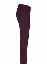 Bordeaux op maat gemaakte broek met een slim fit, platte voorkant en zijzakken; gemaakt van een gladde, rekbare stof met een strakke, slanke silhouet.