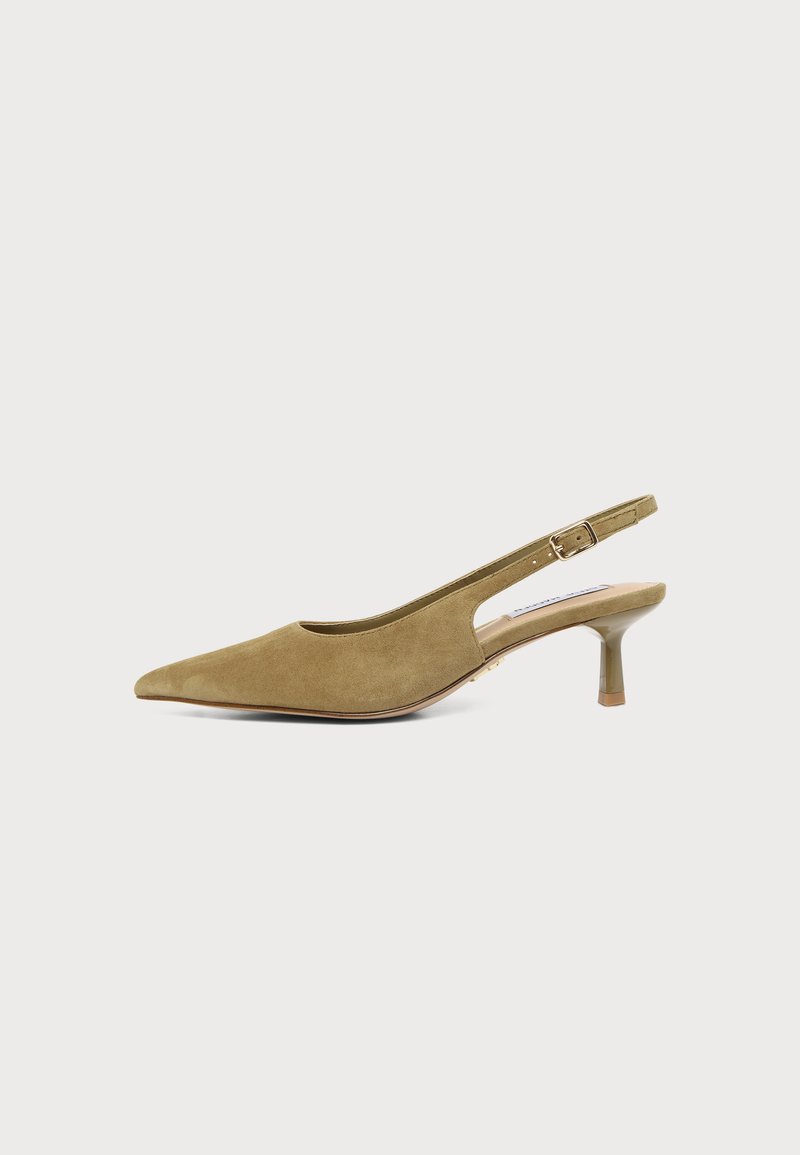 Παπούτσι slingback από ταμπά σουέντ με μυτερή μύτη, μικρό τακούνι τύπου kitte και ρυθμιζόμενο λουράκι με πόρπη.