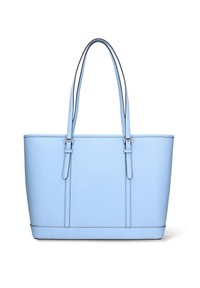 Borsa a mano azzurro chiaro in materiale sintetico dalla texture liscia, con due manici lunghi, cuciture rinforzate e design minimalista. Nessun hardware aggiuntivo.