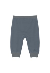 Grijze katoenen peuterbroek gemaakt van een katoenmix met elastische tailleband, ribgebreide manchetten en een losse pasvorm. Heeft een gladde textuur en een eenvoudig ontwerp.