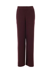 Bordeaux wijde broek met een zachte textuur, elastische tailleband en zonder zichtbare patronen of hardware, wat zorgt voor een minimalistisch ontwerp.