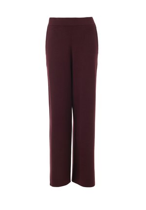 Bordeaux wijde broek met een zachte textuur, elastische tailleband en zonder zichtbare patronen of hardware, wat zorgt voor een minimalistisch ontwerp.