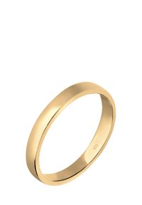 Simple polished gold band ring with smooth surface, engraved with "925" inside, photographed against white background.