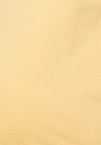 T-shirt de algodão em amarelo claro, com uma textura suave e uma cor uniforme, sem padrões ou costuras visíveis. Design simples e despretensioso.