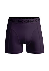 Muška bokserice u tamnoplavoj boji, izrađene od rastezljivog materijala. Imaju crni elastični pojas s logom "MUCHACHO MALO" i glatku završnu obradu.