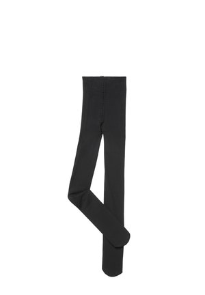 Schwarze Leggings aus glattem Stoff, mit einem hohen Bund und minimaler Nähte. Sie haben eine enganliegende Silhouette und sind vollständig lang.