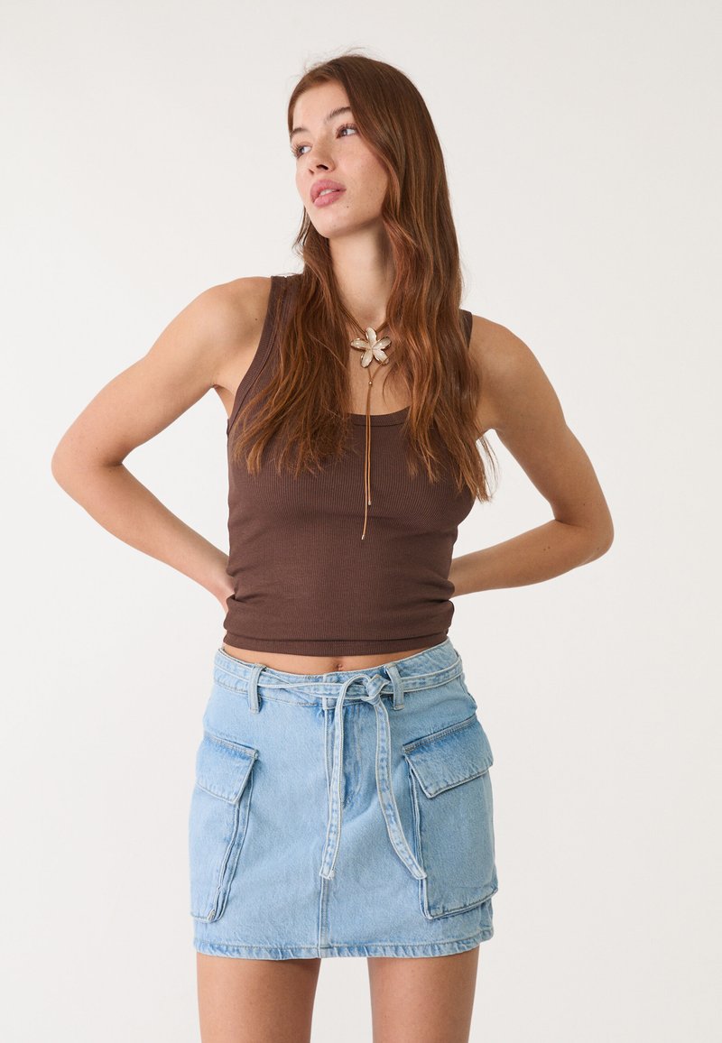 Stradivarius Gonna a campana - light blue denim