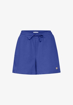 Kék pamut rövidnadrág rugalmas derékrésszel és zsinórral, az alsó bal oldalon kis arany logóval.