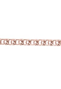 Roségullkjede med sammenkoblede sirkulære lenker. Glatt overflate, jevn tykkelse og ensartet form gjennom hele lengden.