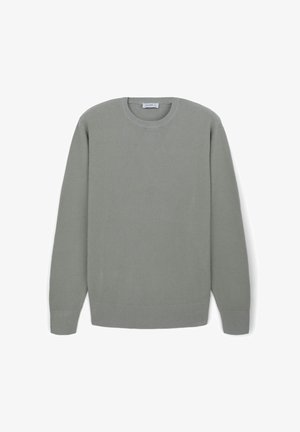 Maglione a maniche lunghe grigio chiaro con scollatura rotonda, realizzato in un fine tessuto a nido d'ape, con polsini, fondo e scollatura a coste.