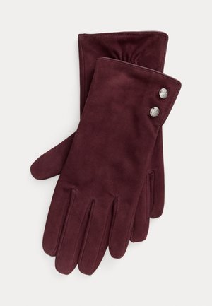CREST-BUTTON-TRIM SHEEPSKIN SUEDE GLOVES - Gants - dark garnet