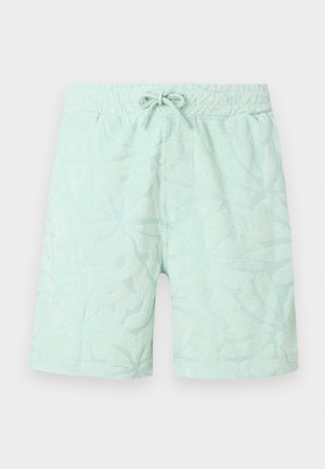 Ανοιχτό πράσινο μαγιό βερμούδα με floral υφή, ελαστική μέση και ρυθμιζόμενο κορδόνι μπροστά.
