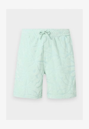 Ανοιχτό πράσινο μαγιό βερμούδα με floral υφή, ελαστική μέση και ρυθμιζόμενο κορδόνι μπροστά.